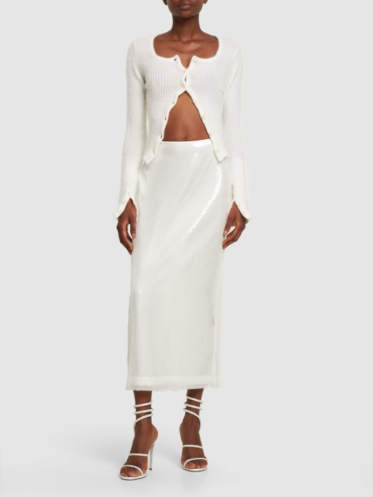 David Koma: Sequin high waist back split midi skirt - White - women_1 | Luisa Via Roma