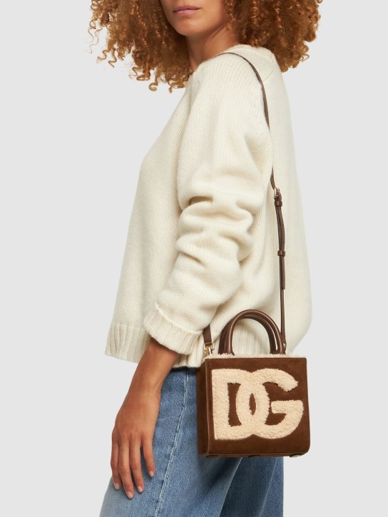 Dolce&Gabbana: Small Daily logo suede top handle bag - Brown - women_1 | Luisa Via Roma