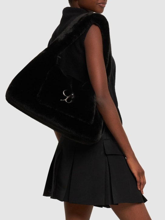 Blumarine: Large logo faux fur shoulder bag - Black - women_1 | Luisa Via Roma