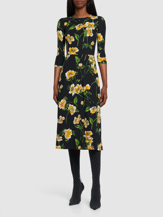 Balenciaga: Robe évasée en nylon à motif floral ligne en A - Noir/Multi - women_1 | Luisa Via Roma