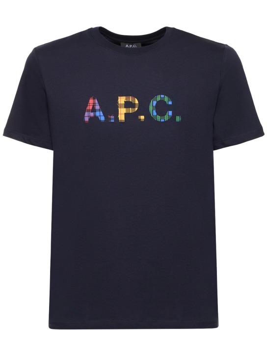 A.P.C.: T-Shirt aus Bio-Baumwolljersey mit Logodruck - Dunkelblau - men_0 | Luisa Via Roma