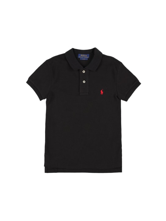 Ralph Lauren: Logo embroidered piquet polo shirt - Black - kids-boys_0 | Luisa Via Roma