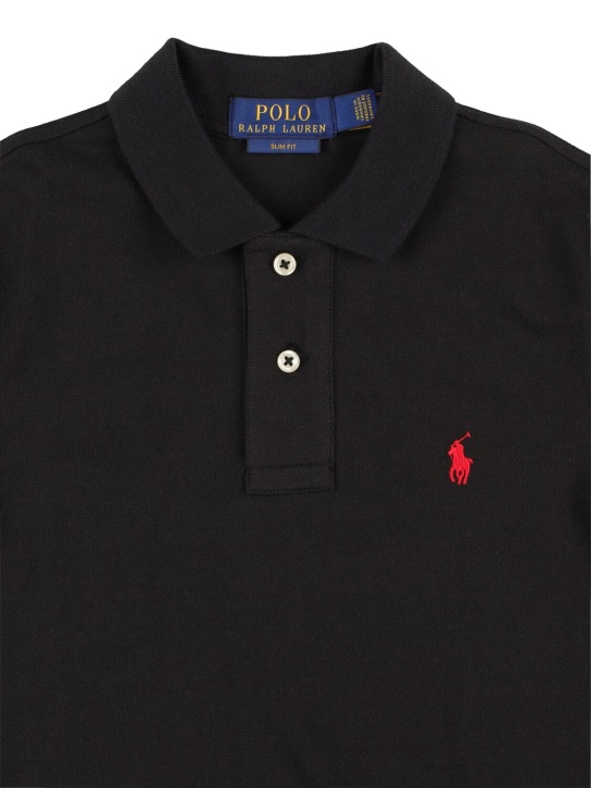 Ralph Lauren: Logo embroidered piquet polo shirt - Black - kids-boys_1 | Luisa Via Roma