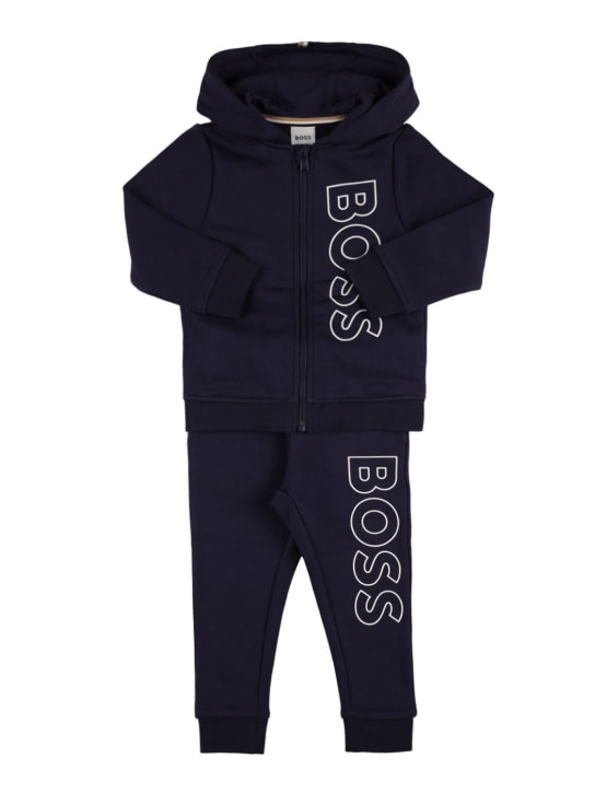 Boss: Felpa e pantaloni in misto cotone con logo - kids-boys_0 | Luisa Via Roma