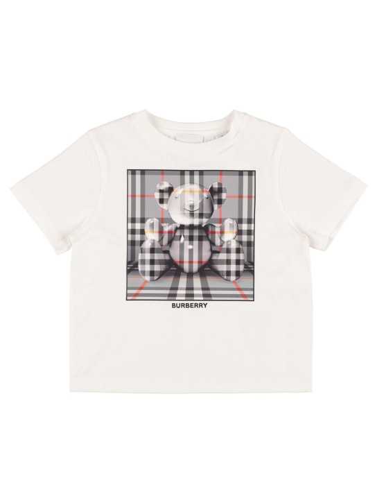 Burberry: T-shirt en jersey de coton à imprimé logo - Blanc - kids-boys_0 | Luisa Via Roma