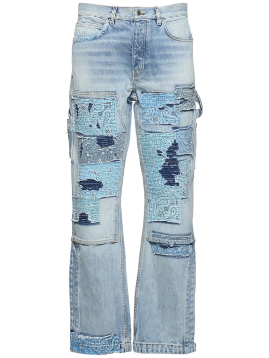 Amiri: Patchwork bandana carpenter jeans - Blue/Multi - men_0 | Luisa Via Roma