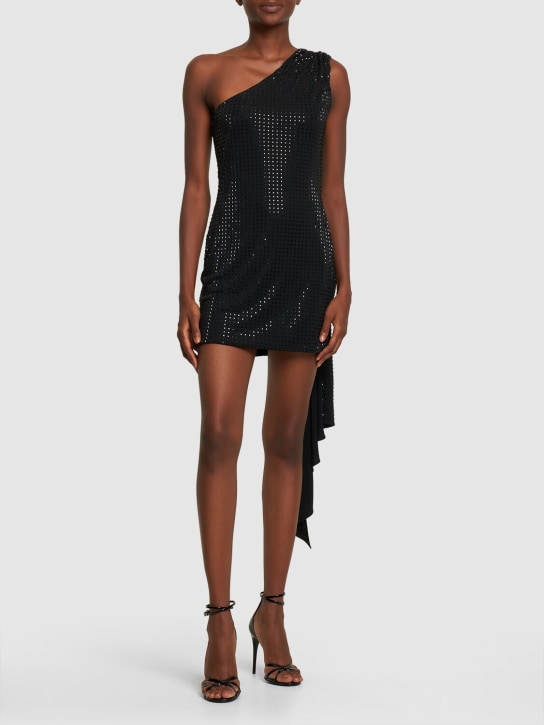 David Koma: Jersey hotfix draped mini dress - Siyah - women_1 | Luisa Via Roma