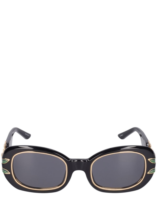 Casablanca: Oval acetate sunglasses w/laurel detail - Black/Smoke - women_0 | Luisa Via Roma