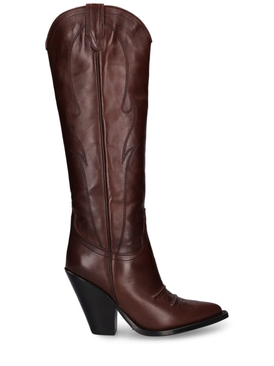 SONORA: 90毫米Rancho皮革高筒靴 - 深棕色 - women_0 | Luisa Via Roma