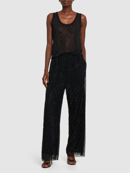 Gucci: GG stretch nylon tulle pants - Black - women_1 | Luisa Via Roma