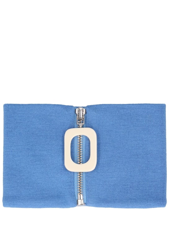 JW Anderson: Wool knit zip-up neckband - Mavi - men_0 | Luisa Via Roma