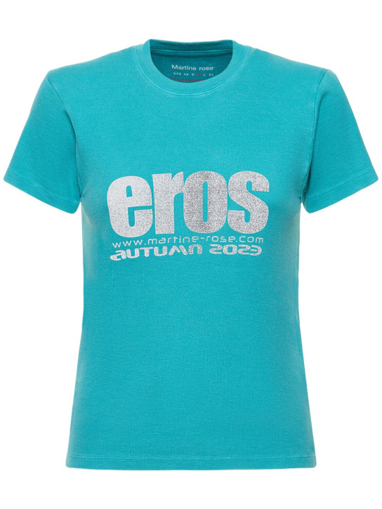 Martine Rose: T-Shirts aus Baumwolljersey mit Druck „Eros“ - Cyan - women_0 | Luisa Via Roma
