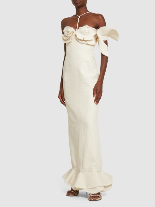 Jacquemus: La Robe Artichaut crepe long dress - Off White - women_1 | Luisa Via Roma