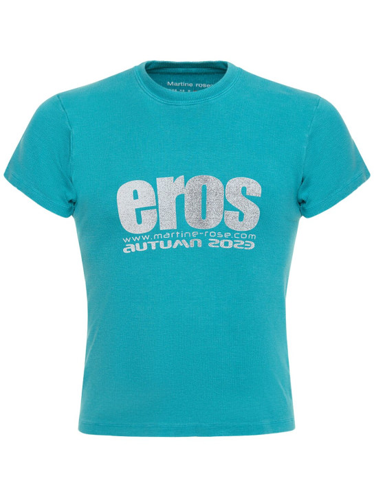 Martine Rose: T-shirt en jersey de coton imprimé Eros - Cyan - men_0 | Luisa Via Roma