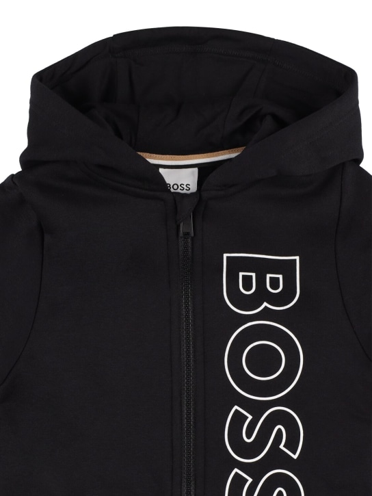 Boss: Logo cotton blend hoodie & sweatpants - Black - kids-boys_1 | Luisa Via Roma