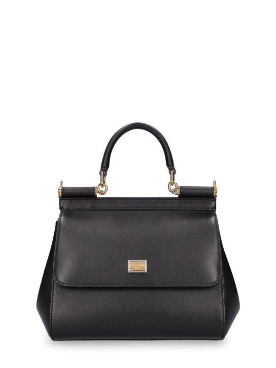 Dolce&Gabbana: Small Sicily plongè leather bag - Black - women_0 | Luisa Via Roma