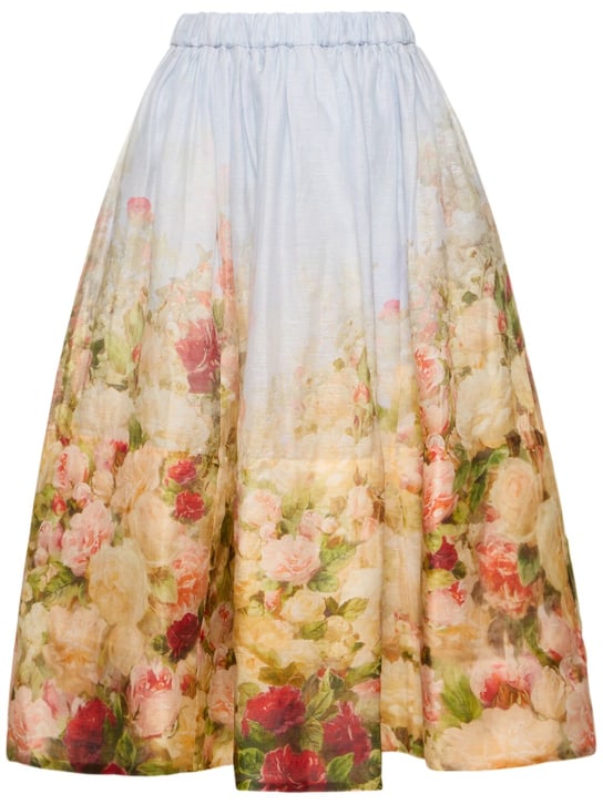 Zimmermann: Luminosity print linen & silk midi skirt - women_0 | Luisa Via Roma