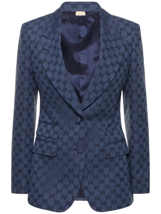 Gucci: GG cotton blend blazer - Blue/Black - women_0 | Luisa Via Roma