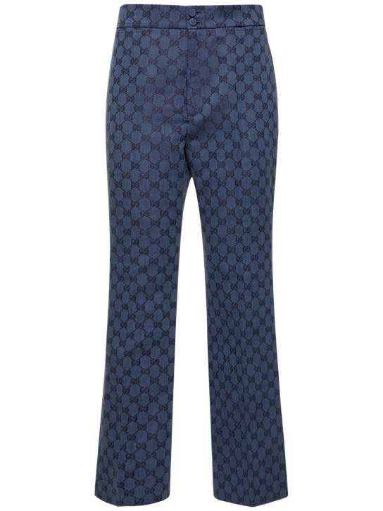 Gucci: Pantalon en coton et lin GG - Bleu - women_0 | Luisa Via Roma