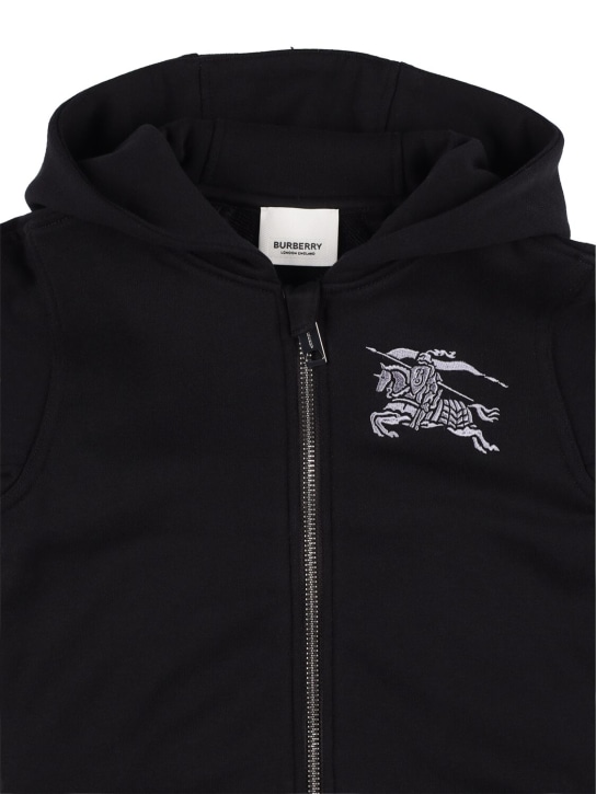 Burberry: Embroidered logo cotton zip-up hoodie - Black - kids-girls_1 | Luisa Via Roma