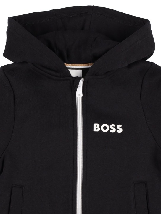Boss: Cotton blend hoodie & sweatpants w/ logo - Schwarz - kids-boys_1 | Luisa Via Roma