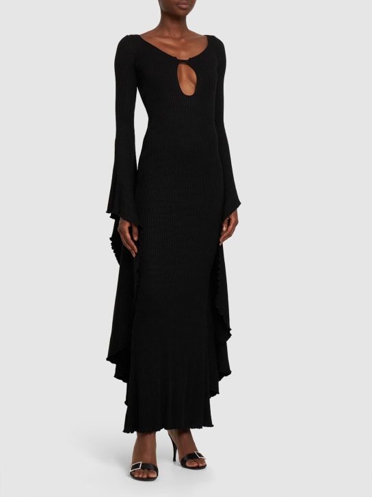 Giuseppe Di Morabito: Ribbed viscose maxi sleeve long dress - Black - women_1 | Luisa Via Roma
