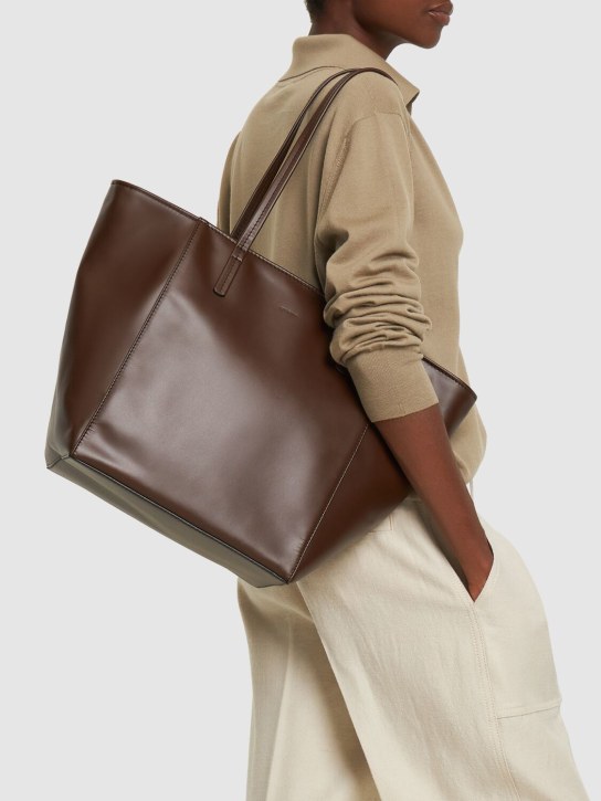 BY FAR: Club Box leather tote bag - Bear - women_1 | Luisa Via Roma