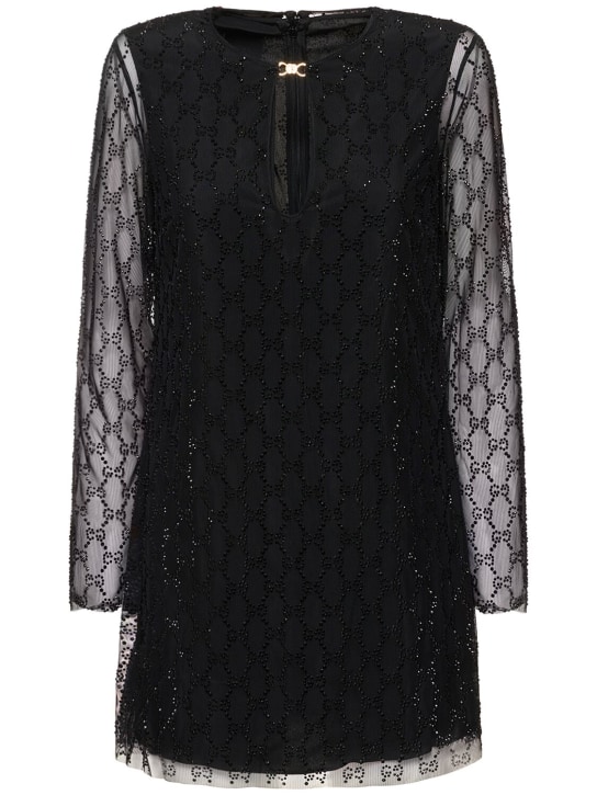 Gucci: Kleid aus GG-Stretch-Nylon mit Tüll und Kristallen - Schwarz - women_0 | Luisa Via Roma