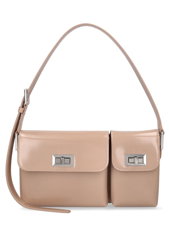 BY FAR: Billy semi patent leather shoulder bag - Taupe - women_0 | Luisa Via Roma