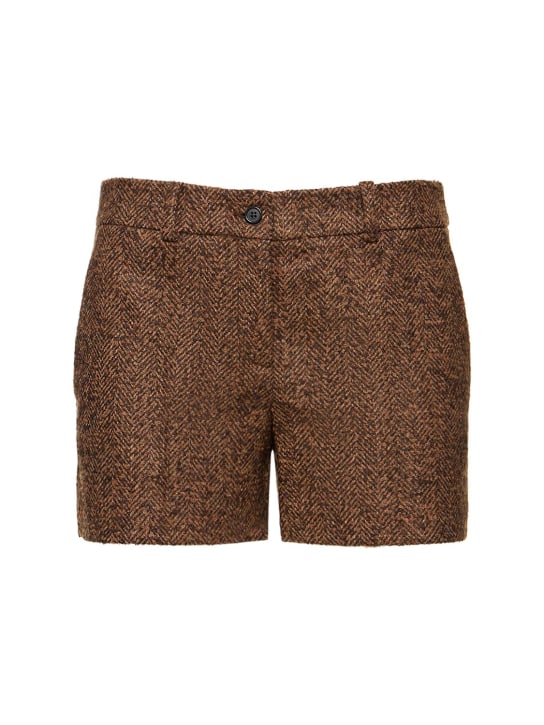 Michael Kors Collection: Herringbone tweed mini shorts - Kahverengi - women_0 | Luisa Via Roma