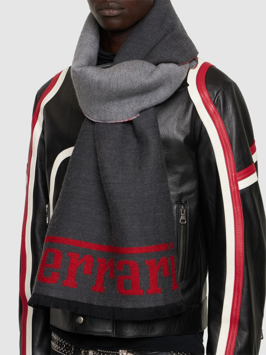 Ferrari: Logo wool scarf w/fringe - Black/Red - men_1 | Luisa Via Roma