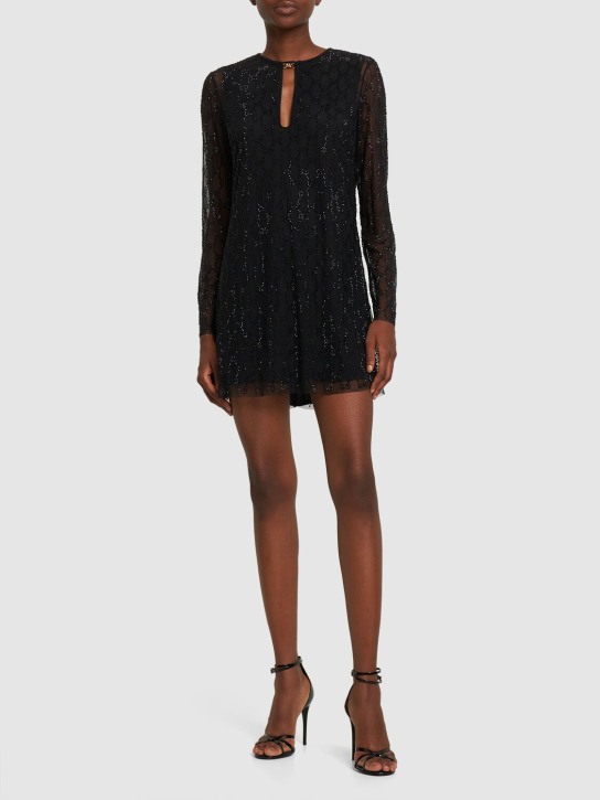Gucci: Crystal GG stretch nylon tulle dress - Black - women_1 | Luisa Via Roma