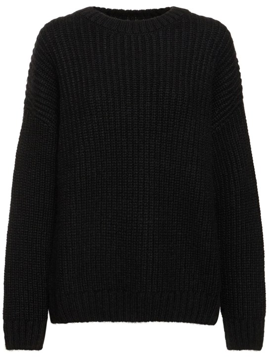 ANINE BING: Sydney wool blend crewneck sweater - Black - women_0 | Luisa Via Roma