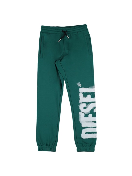 Diesel Kids: Rubberized logo cotton sweatpants - Verde - kids-boys_0 | Luisa Via Roma