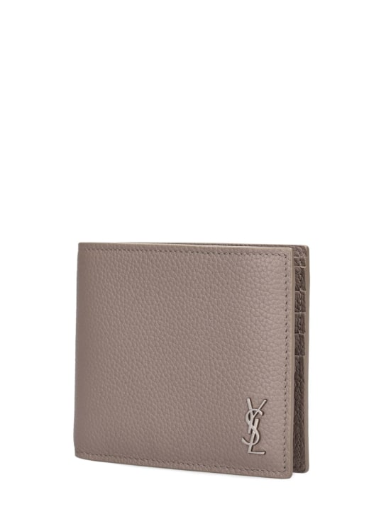Saint Laurent: Tiny Cassandre leather wallet - Grey - men_1 | Luisa Via Roma
