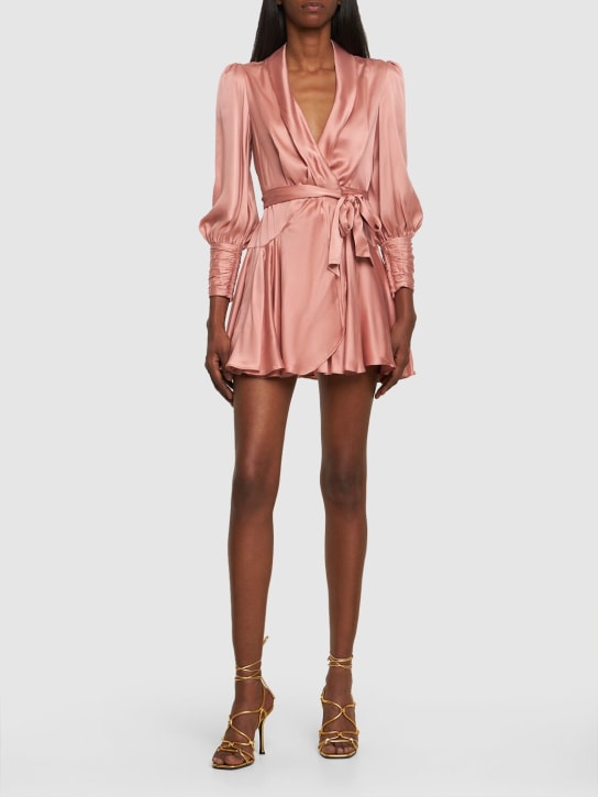 Zimmermann: Silk mini wrap dress - Dusty Pink - women_1 | Luisa Via Roma