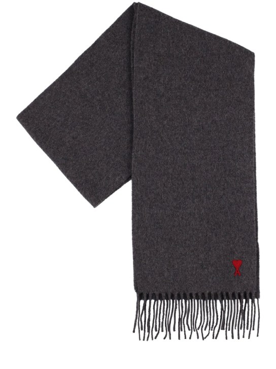 AMI Paris: Ami De Coeur wool scarf - Dark Grey - women_0 | Luisa Via Roma