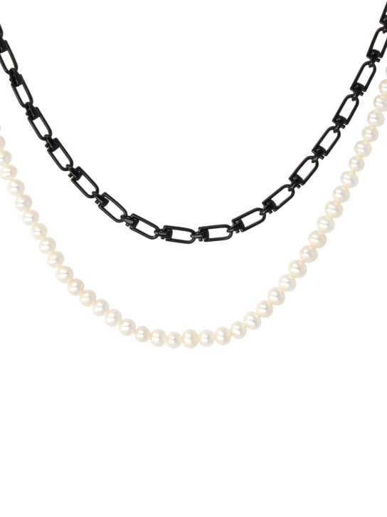 EÉRA: Chain & pearl double Reine necklace - Black/Pearl - women_1 | Luisa Via Roma