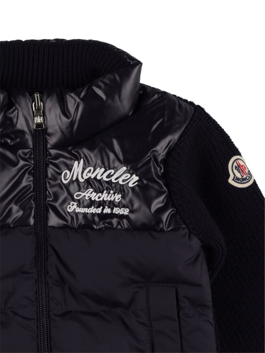 Moncler: Fine wool tricot & nylon down jacket - Koyu Mavi - kids-boys_1 | Luisa Via Roma