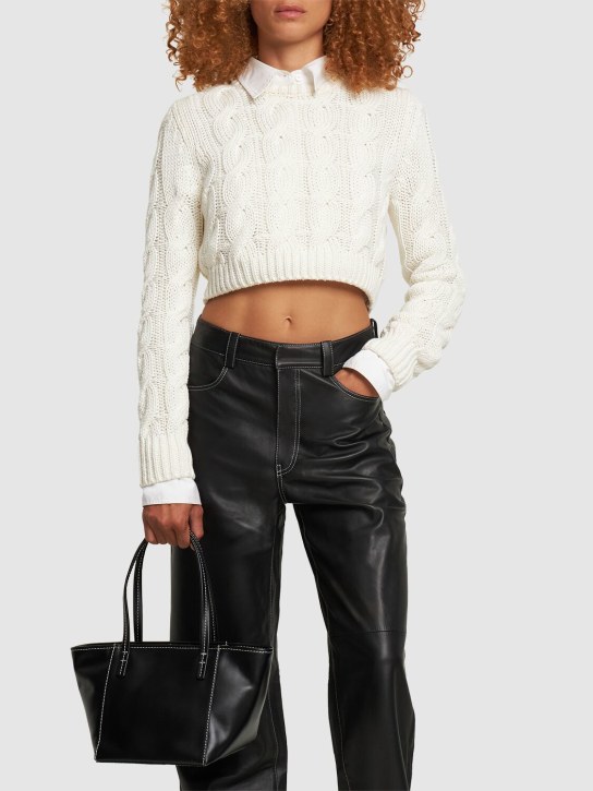 BY FAR: Bar Box leather tote bag - Siyah - women_1 | Luisa Via Roma