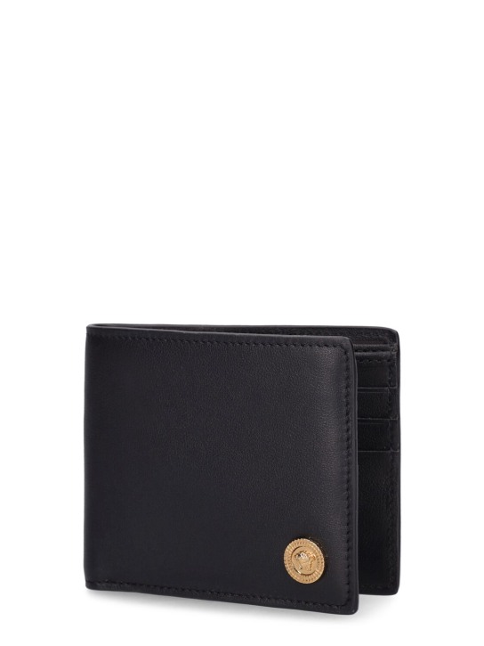 Versace: Portefeuille en cuir à logo - Noir/Or - men_1 | Luisa Via Roma