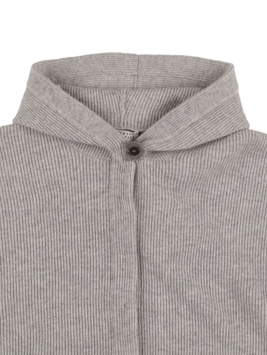 Brunello Cucinelli: カシミアリブニットカーディガン - グレー - kids-girls_1 | Luisa Via Roma