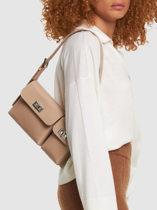 BY FAR: Billy semi patent leather shoulder bag - Taupe - women_1 | Luisa Via Roma