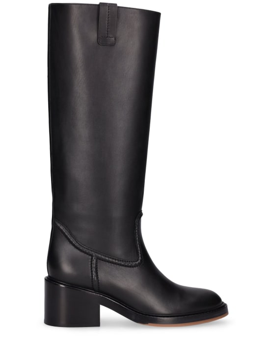 Chloé: 60mm Mallo leather tall boots - Siyah - women_0 | Luisa Via Roma