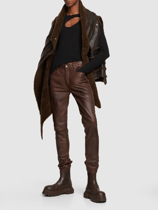 Rick Owens: Tyrone leather pants - Brown - men_1 | Luisa Via Roma