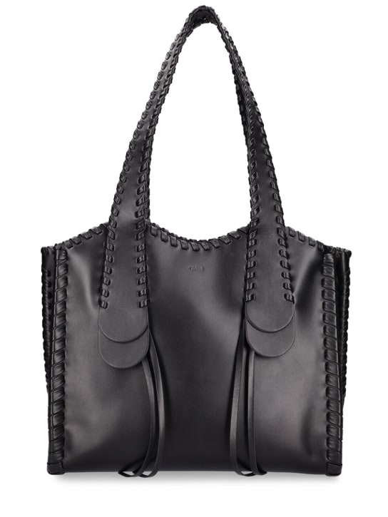 Chloé: Medium Mony leather tote bag - Siyah - women_0 | Luisa Via Roma