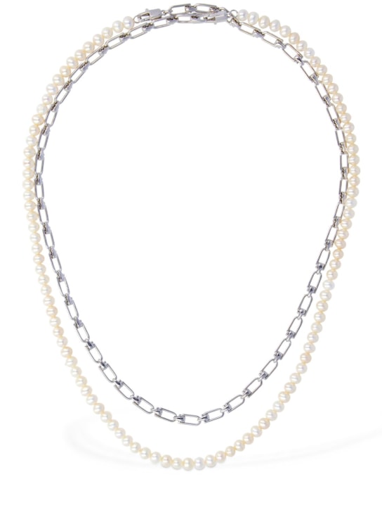 EÉRA: Collier à double chaîne avec perles Reine - Silver/Pearl - men_0 | Luisa Via Roma