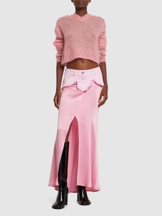Blumarine: 真丝绸缎混纺&牛仔长款半身裙 - 粉色 - women_1 | Luisa Via Roma