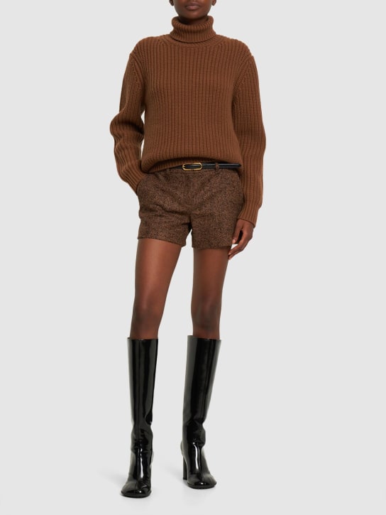 Michael Kors Collection: Herringbone tweed mini shorts - Brown - women_1 | Luisa Via Roma