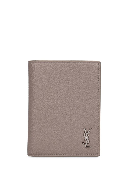 Saint Laurent: Tiny Cassandre leather wallet - Grey - men_0 | Luisa Via Roma